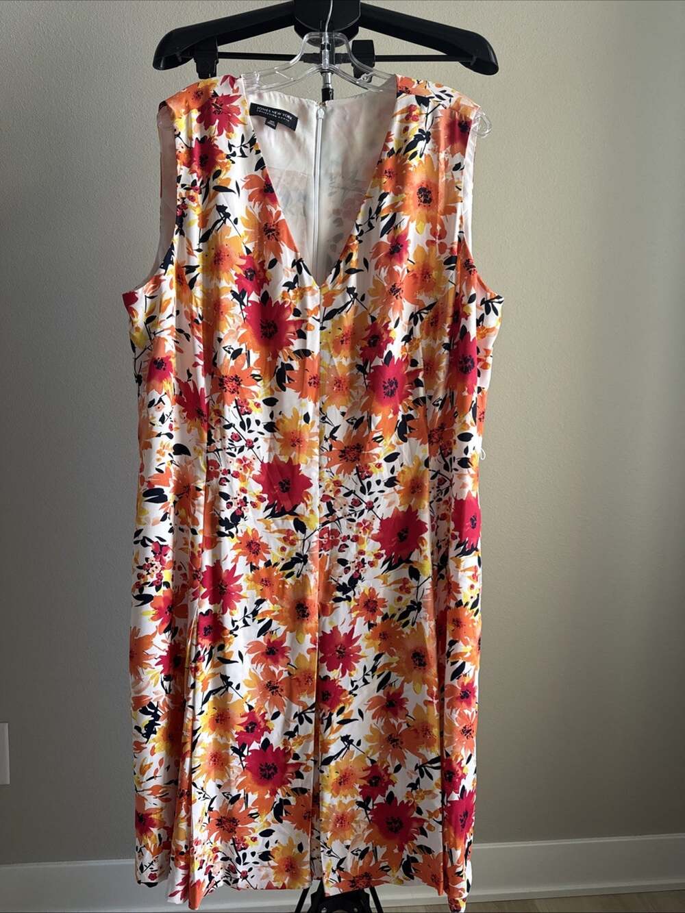 Jones New York Dress Women Size 18 Floral Sleeveless Belted (not Included) Vneck